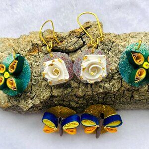 Quilling Love Butterfly Flowers Earrings Set